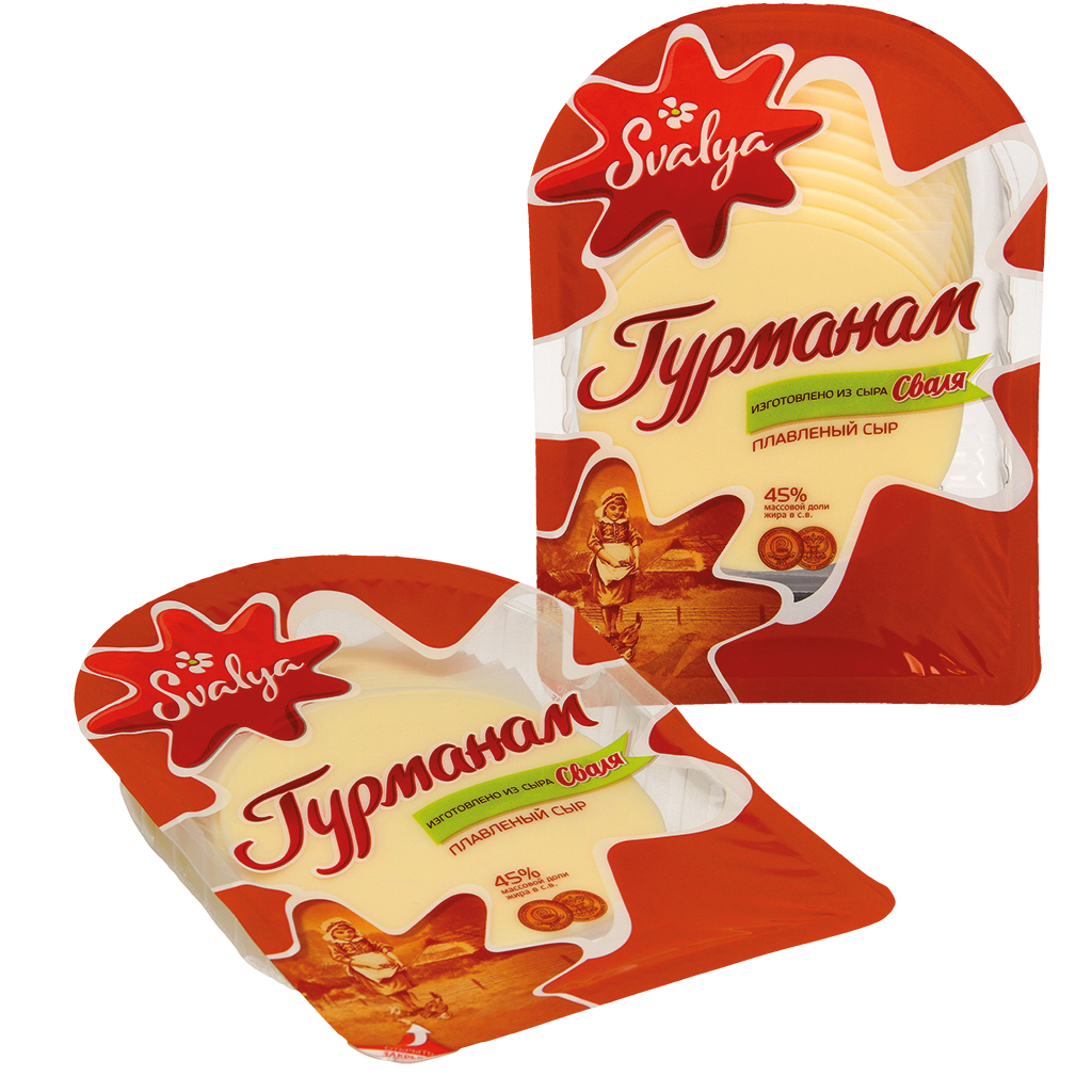 Плавленый сыр 45% жира в сухом веществе нарезанный кусочками