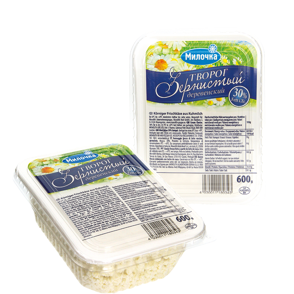 Kruimelige verse kaas "Tvorog derevenskij" 30% vet i.Tr.
