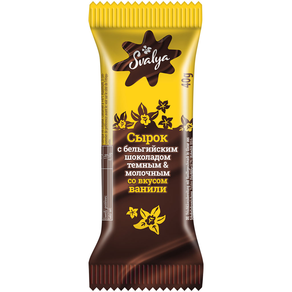 Roomkaasbereiding met vanillesmaak omhuld met chocolade