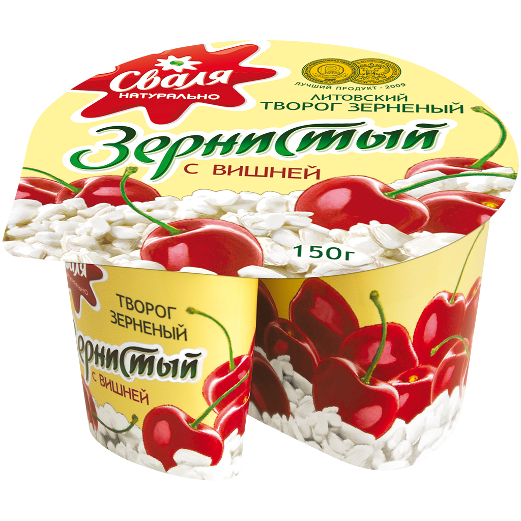 Dessert van korrelige roomkaas en room, met 20% gearomatiseerde kersbereiding