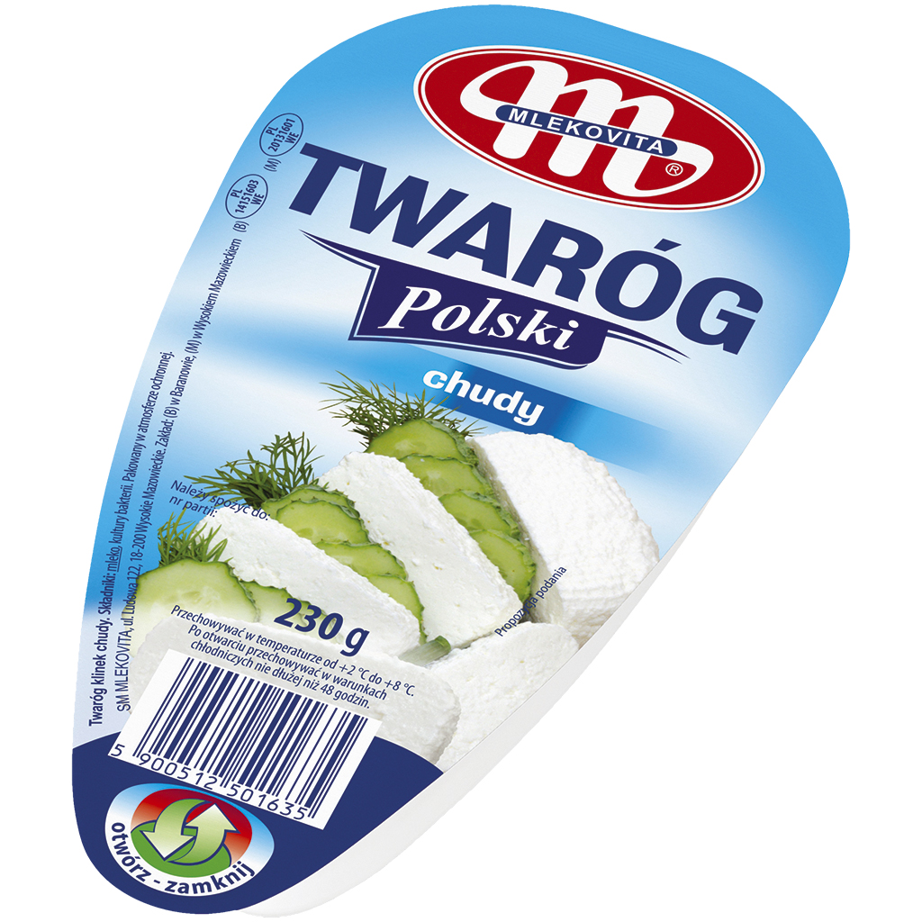 "Twarog Polski" Verse kaas, 1% vet i.Tr., warmtebehandeld.
