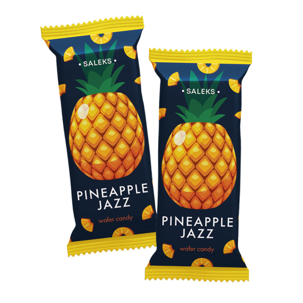 Gevulde wafeltjes "Pineapple Jazz" met ananassmaak, in cacao