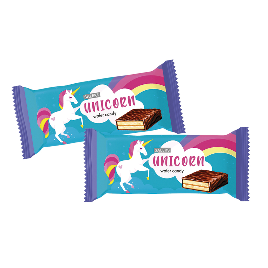 Gevulde wafeltjes "Unicorn" met melksmaak, in cacao-achtige