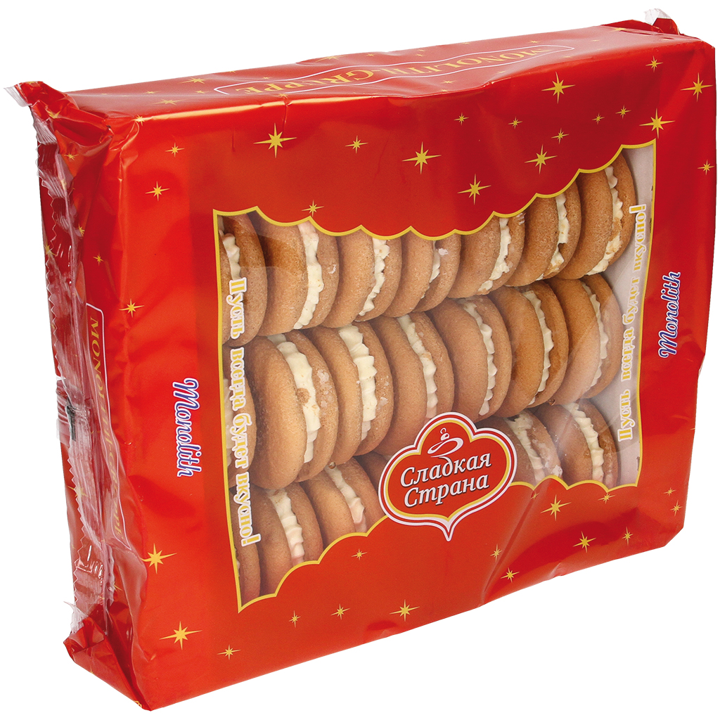 Doppelkeksen "Kremowka" met fruitvulling met abrikozensmaak en romige vulling met room smaak