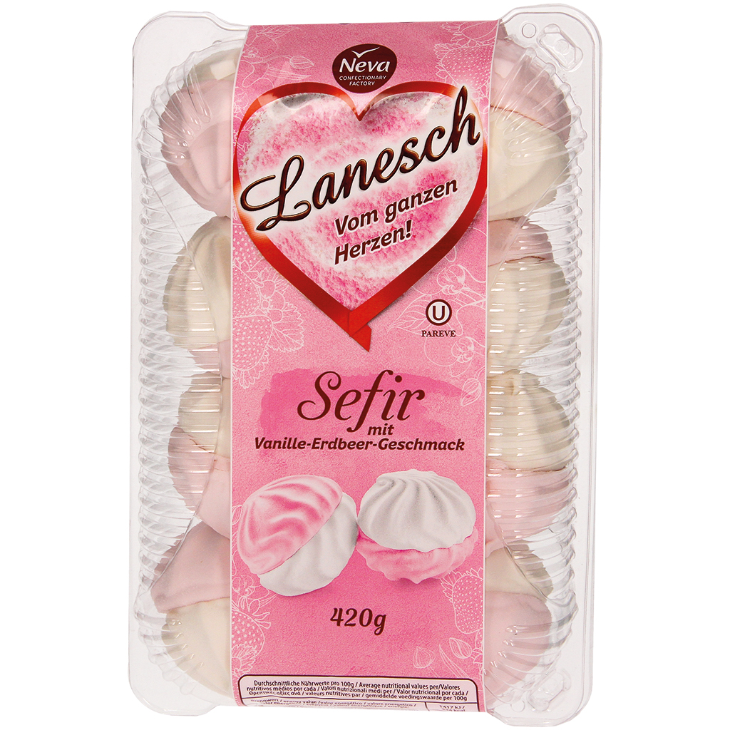 Schuimsuiker "Lanesch" met vanille-aardbei-smaak
