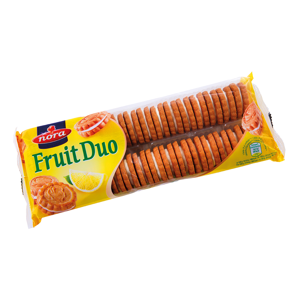 "Fruit Duo" koekjes met citroen-crèmevulling (25%)