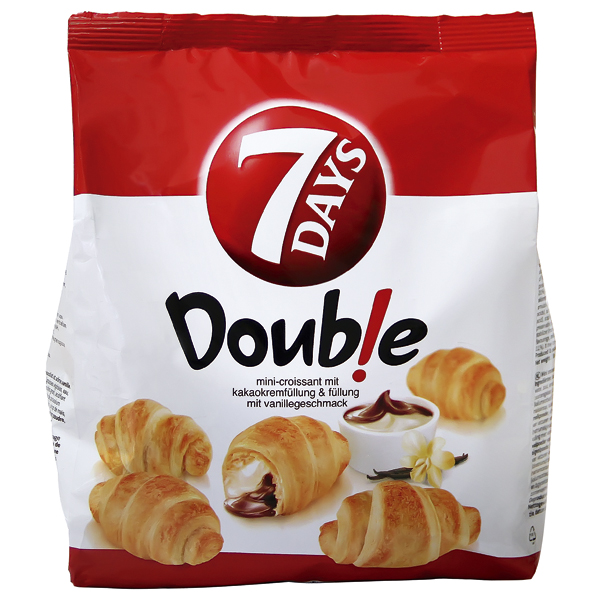 7DAYS Mini Croissant met een vulling (16%) met chocoladesmaak en een vulling (16%) met vanillesmaak