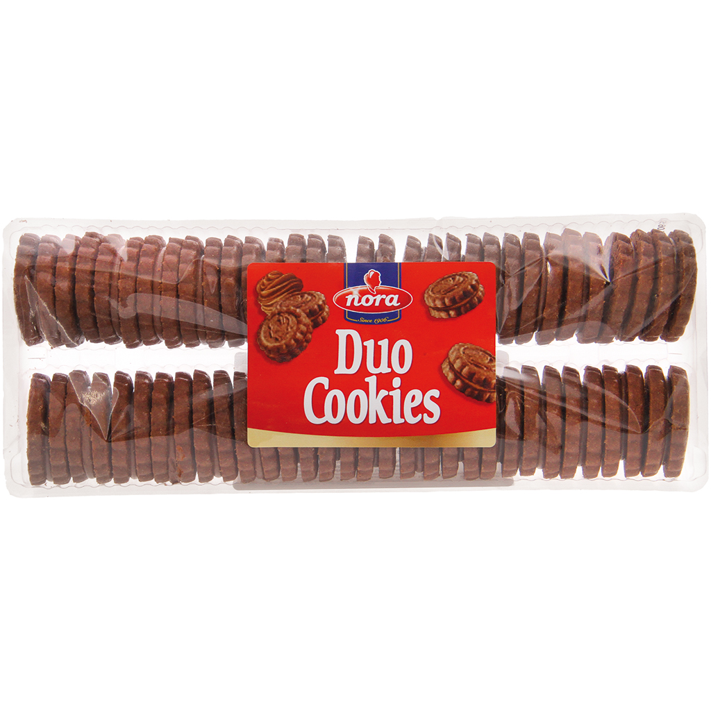 Cacao-dubbele koekjes met cacao-roomvulling (25%)