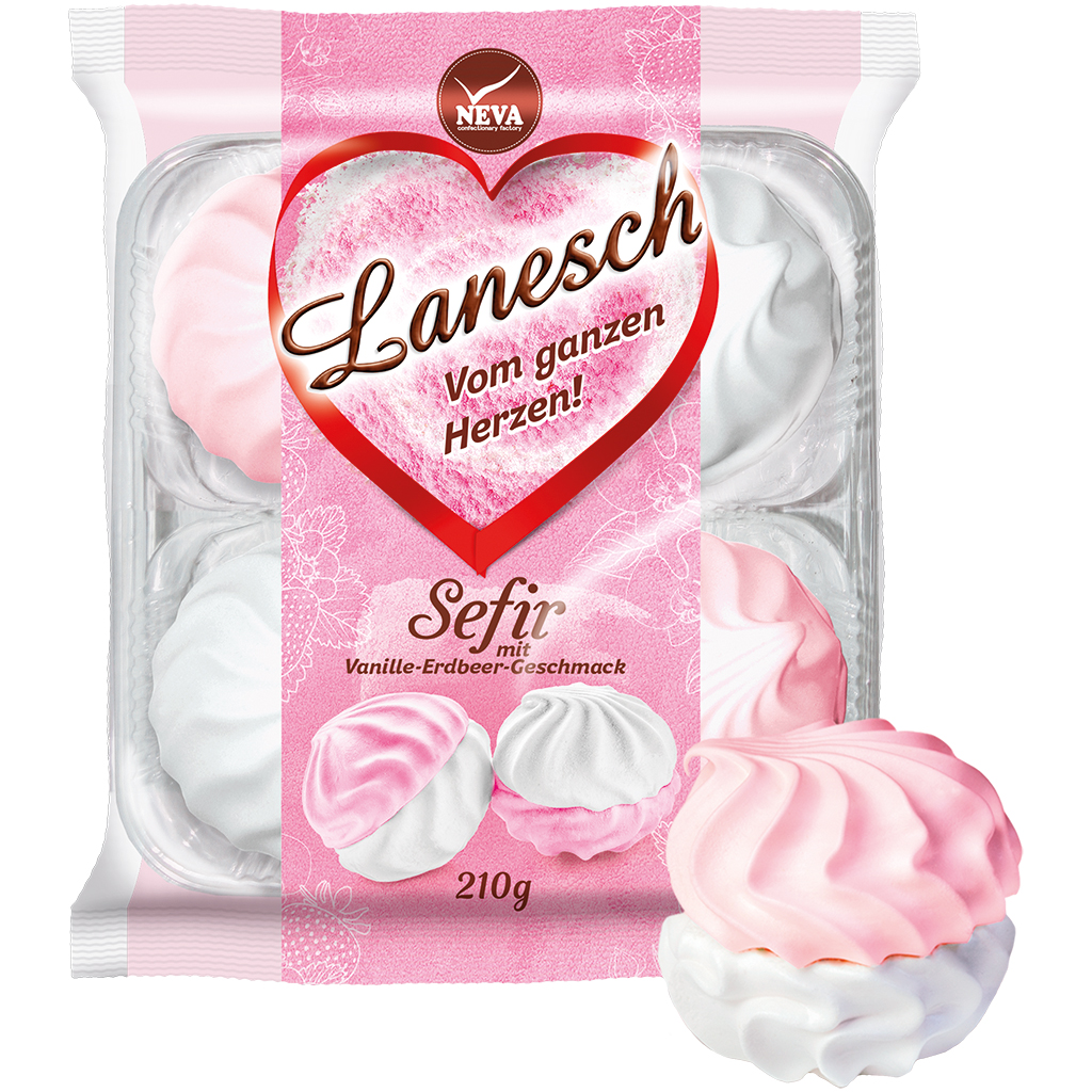 Schaum suikerwaren "Lanesch" met vanille-aardbeismaak