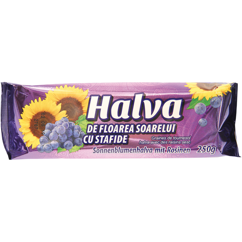 Zonnebloemhalva met rozijnen