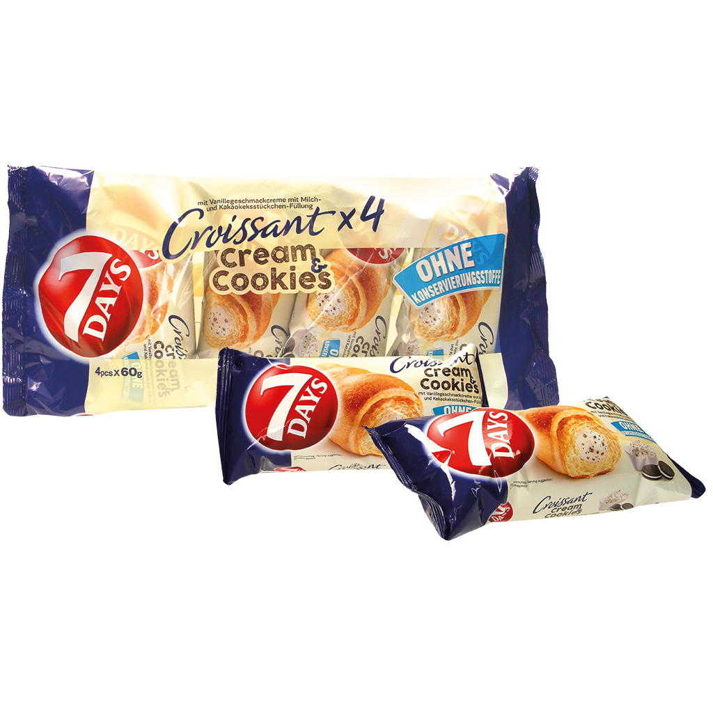 Croissant met vanillecrème en stukjes chocoladekoekjes, 4 x 60g
