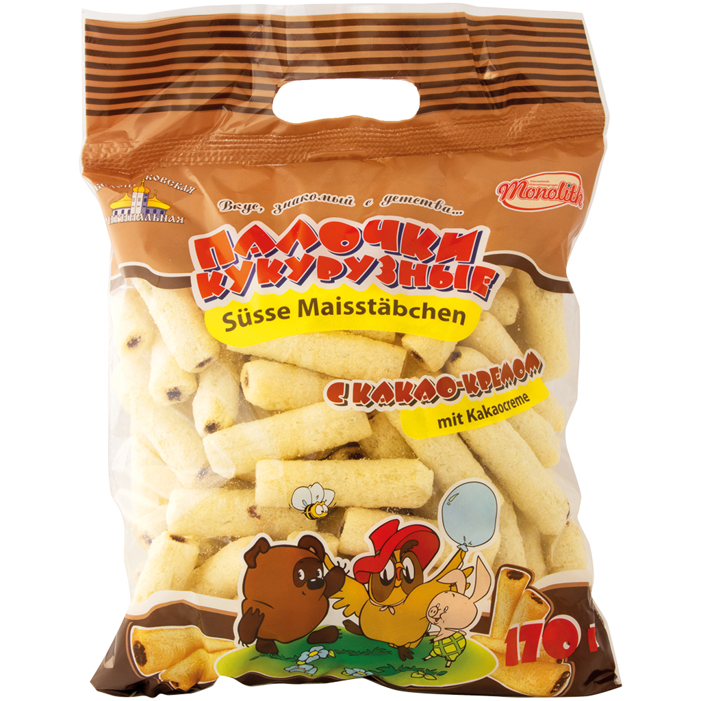 Maïsnibbelproduct Zoete maïssticks met chocoladevulling