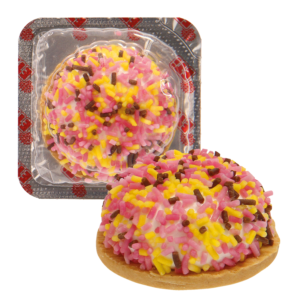 Koekjes met schuimzoetstof (44,5%), versierd met gekleurde s