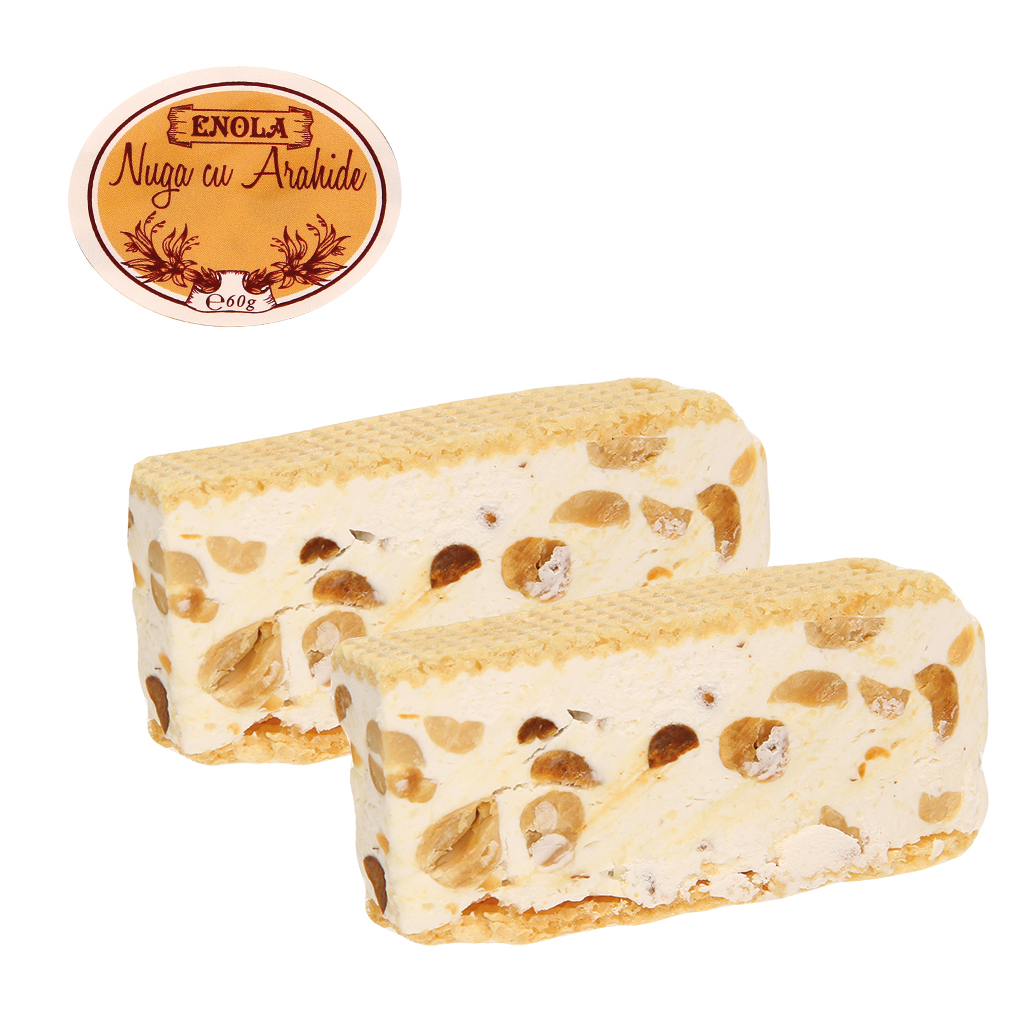 Witte nougat met gebakken pinda's en wafels