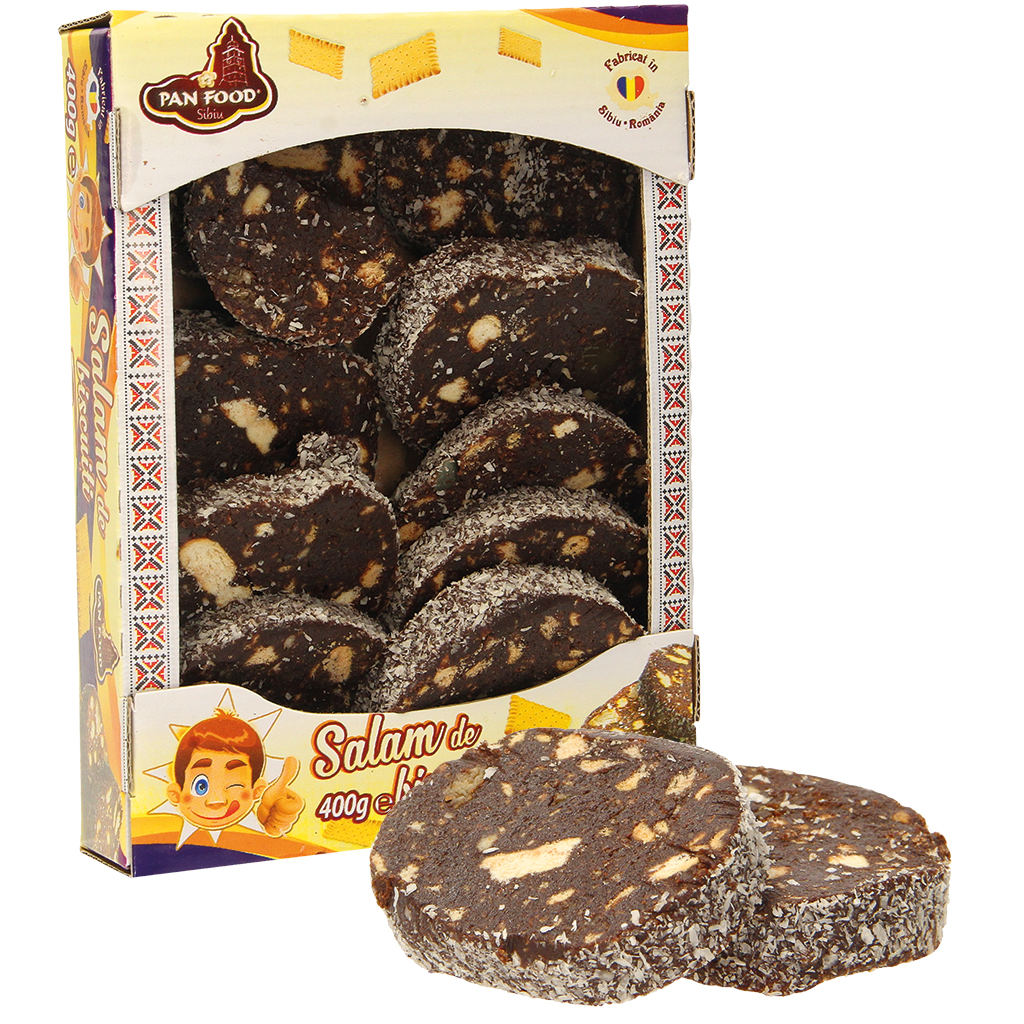 Cacaohoudende snoep "Salam de biscuiti" met koekjes, gelatin