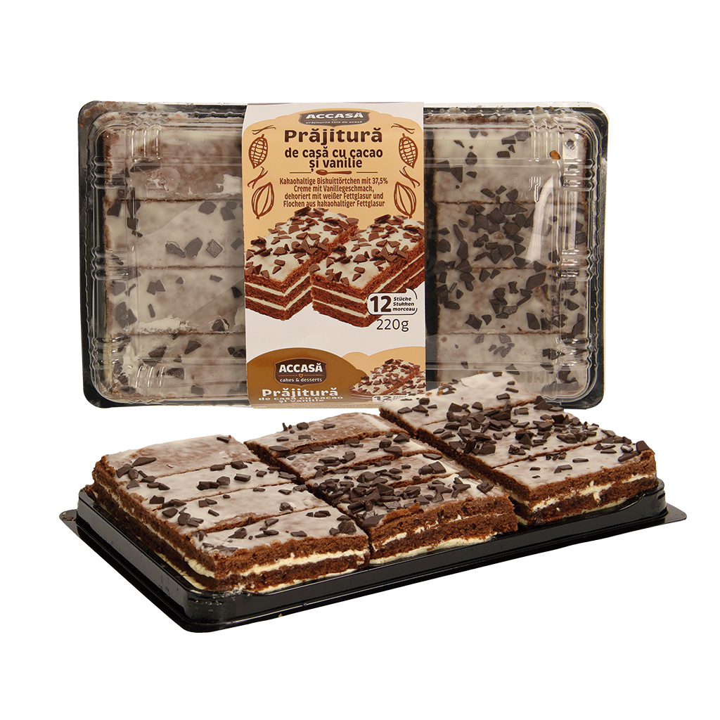 Бисквитные тортики с какао и 37,5% кремом со вкусом ванили,