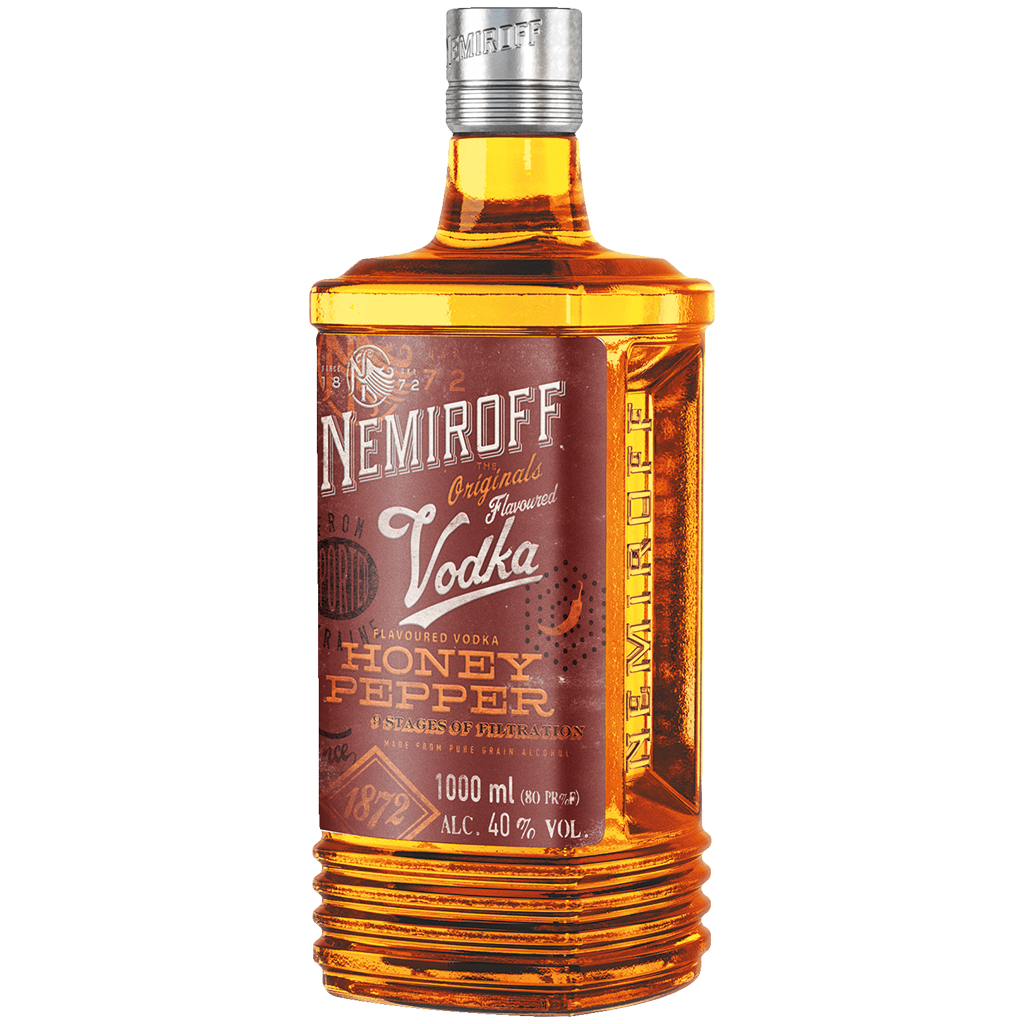 Aromatiserende Vodka "Nemiroff - Honing en Peperoni" met kleurstof, 40% vol.