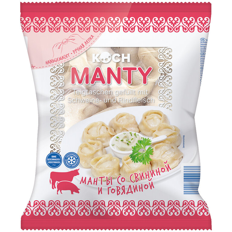Knoedels "Manty" gevuld met varkensvlees en rundvlees, diep