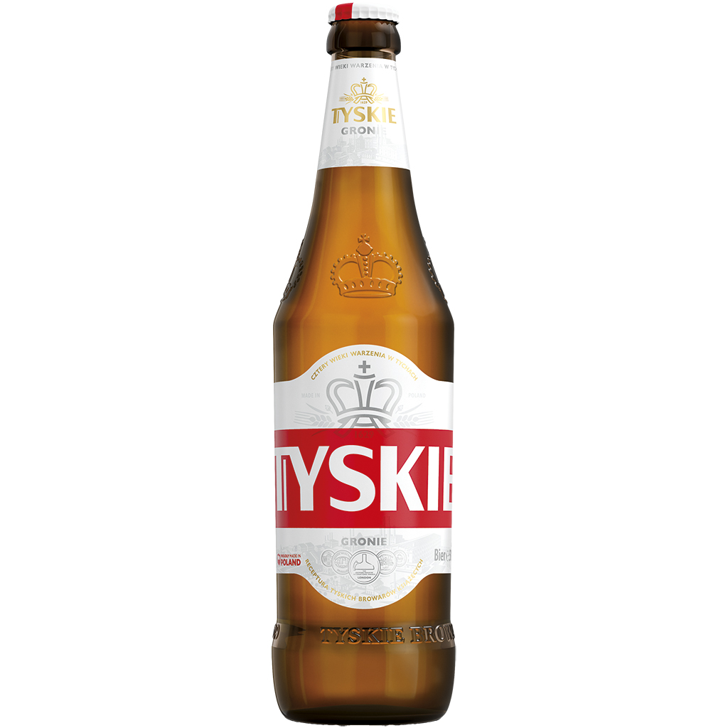 Bier "Tyskie Gronie" licht 5,2% vol. Plato 11,5%.