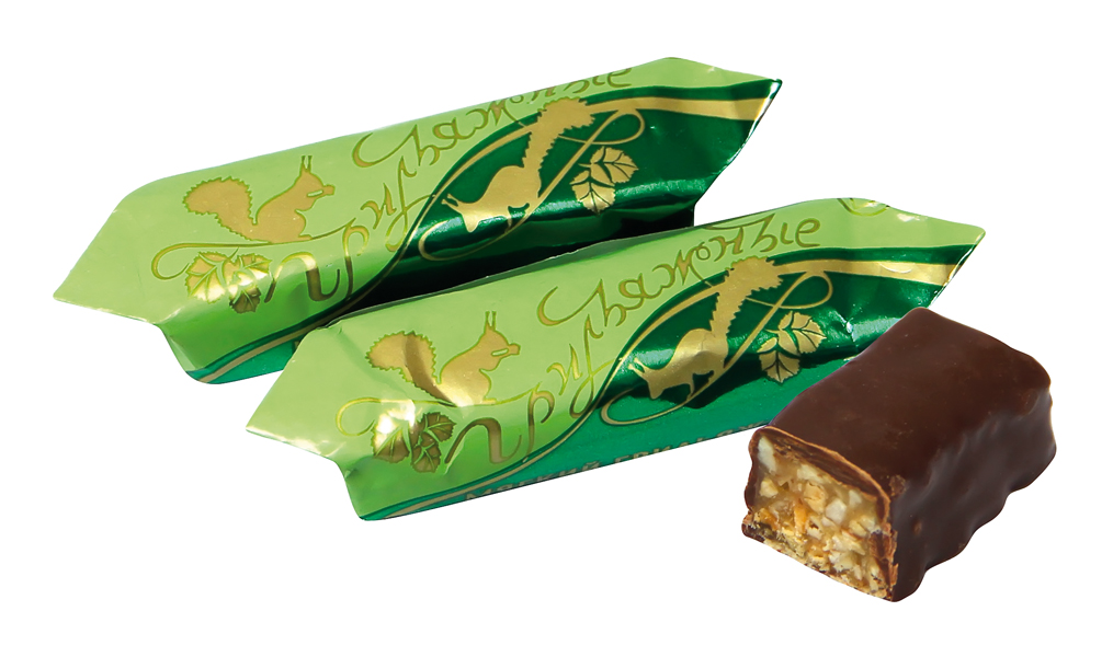 Pinda krokant "Griljaschnie" Mjagkij griljasch" in cacao-houdende vetglazuur