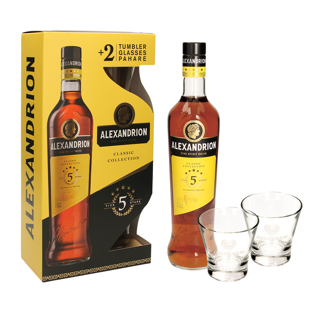 Likeur "Alexandrion" 5* met 2 glazen, 37,5 % vol