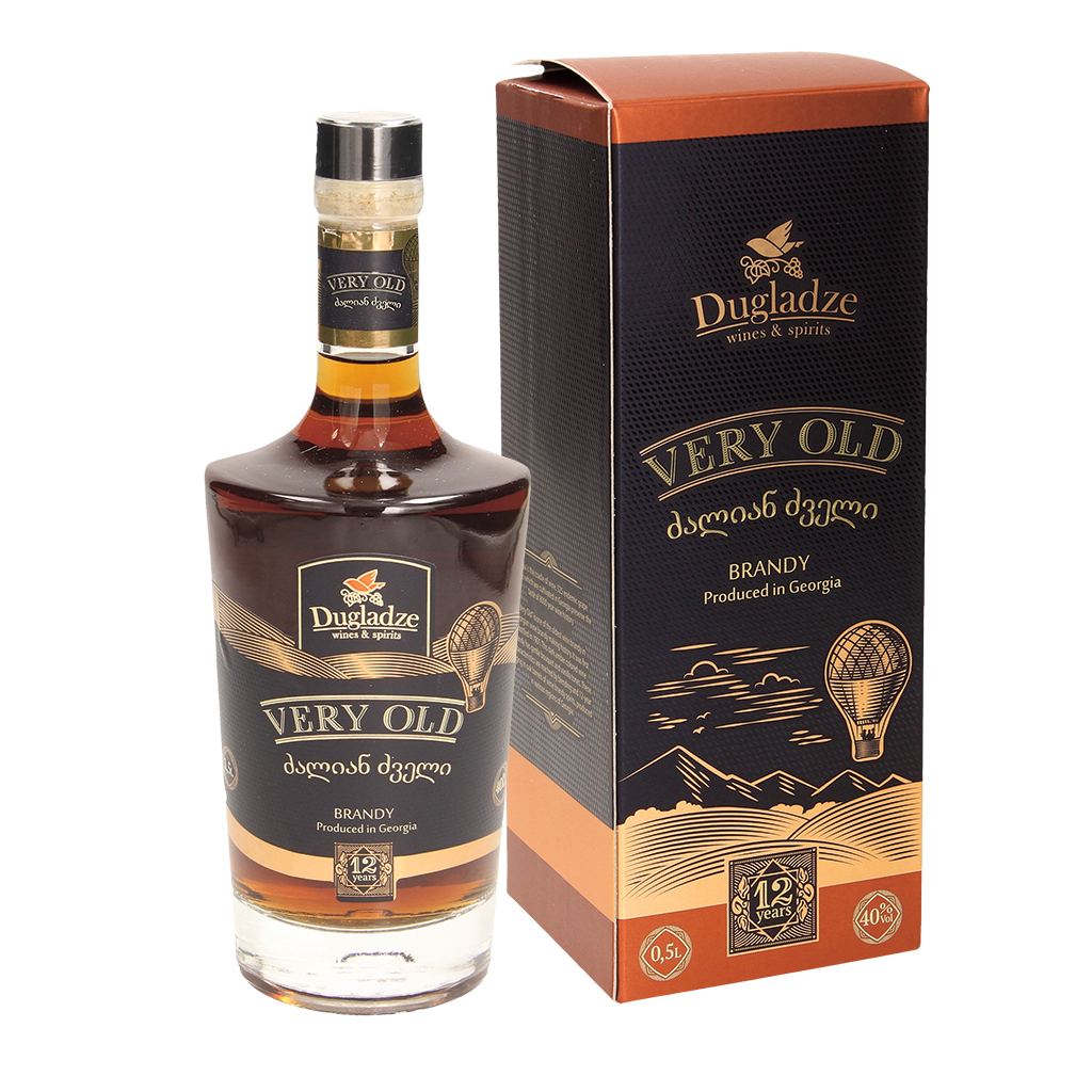 "Dugladze" Wijnbrand (Brandy) Zeer Oud 12 Jaar, 40% vol.