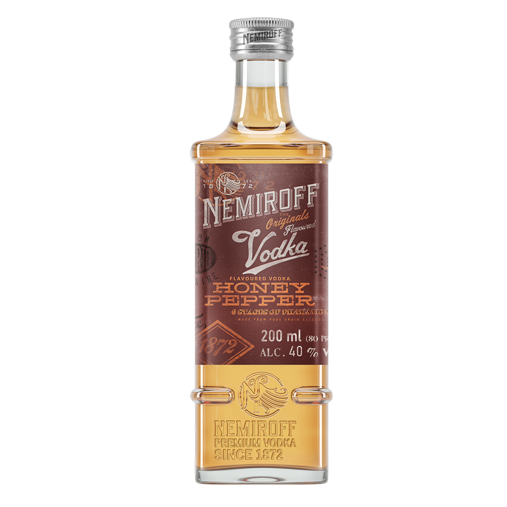 Aromatiserende wodka "Nemiroff - Honing en Peper" met kleurstof, 40% vol.