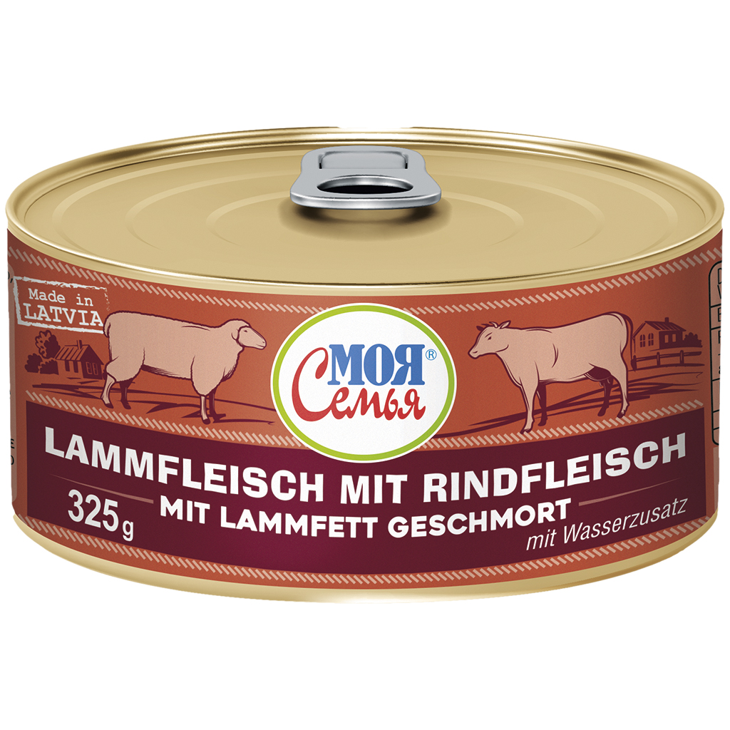 "MOJA SEMJA" Lamsvlees met rundvlees, gestoofd in lamsvet. Met water toegevoegd.