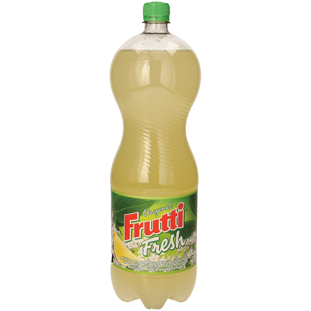 Koolzuurhoudende verfrissende drank "Frutti Fresh" met citroen- en vlierbloesemsmaak, met suiker en zoetstoffen