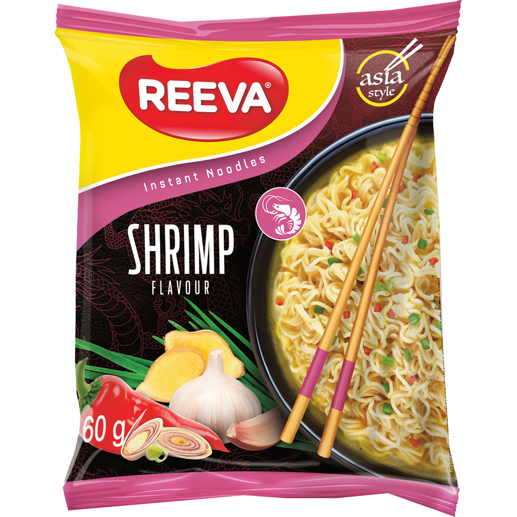 "REEVA" Лапша быстрого приготовления со вкусом креветок.