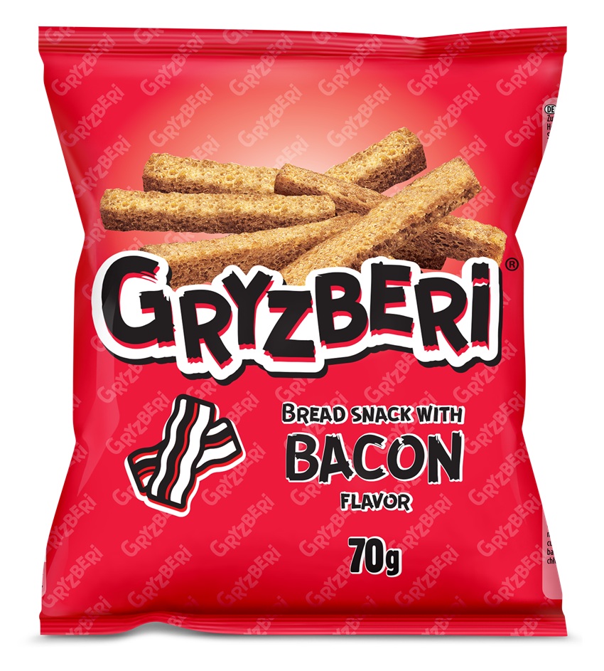 GRYZBERI Snack van geroosterd witbrood met baconsmaak