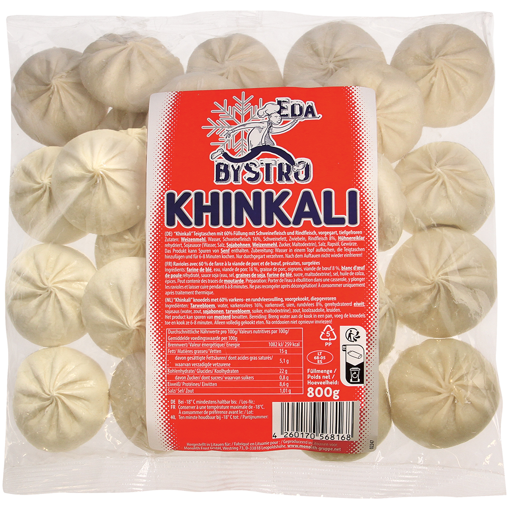 "Khinkali" deegwaren met 60% vulling van varkensvlees en run