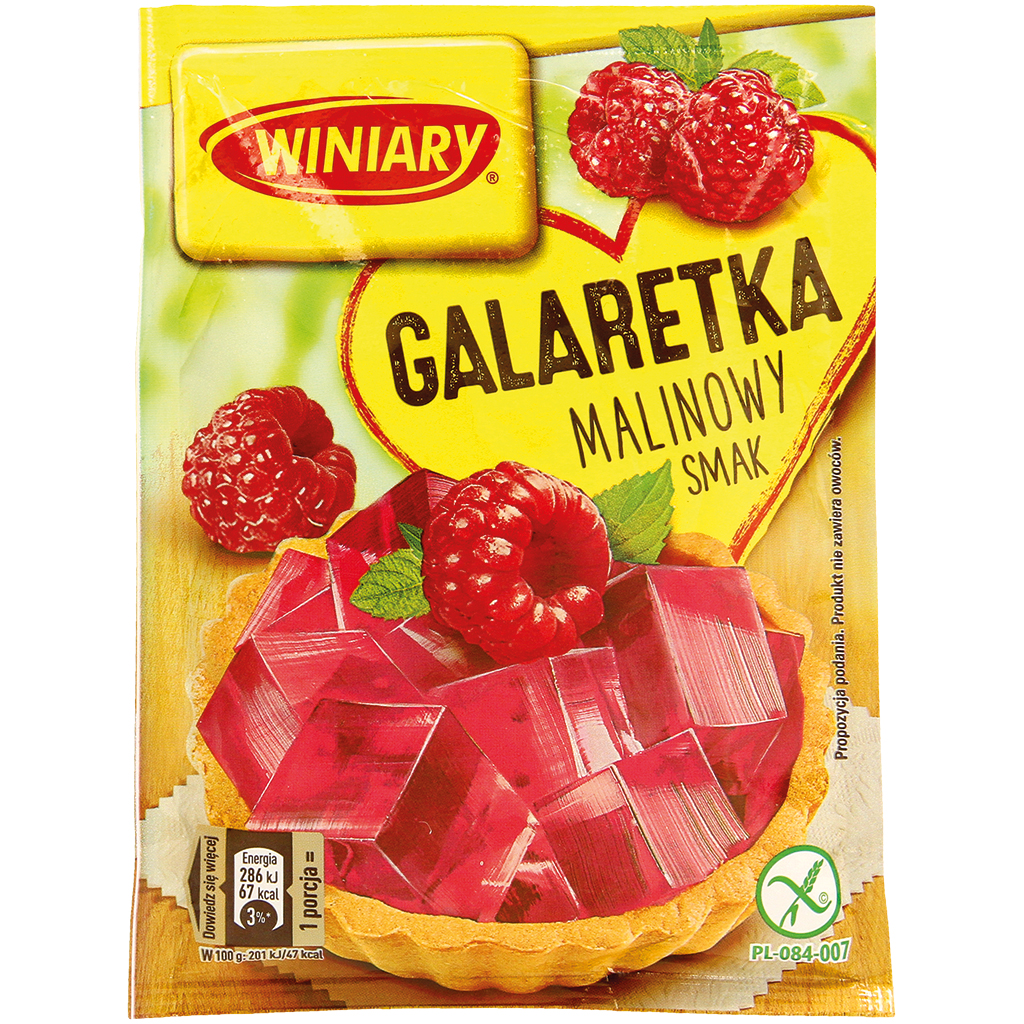 Poeder voor gele dessert met frambozensmaak