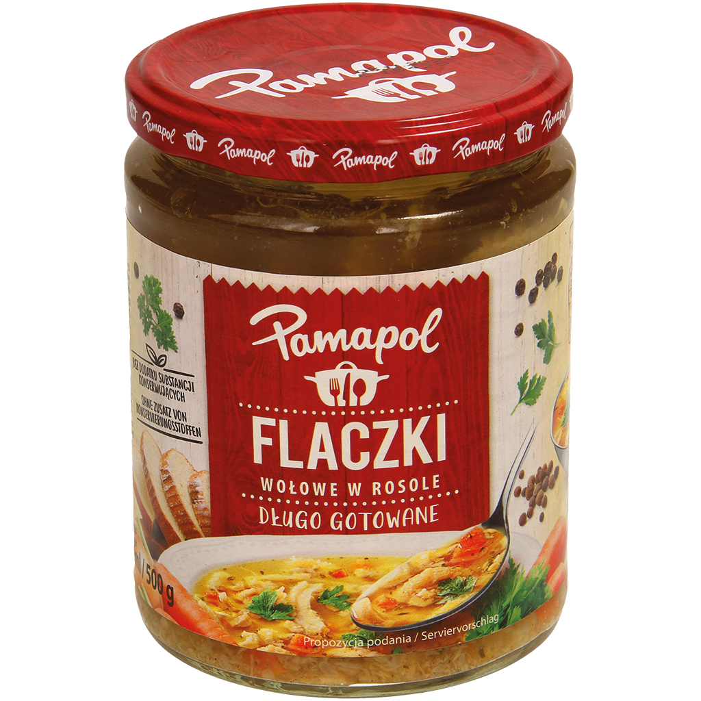 Runderpens in bouillon  "Flaczki wolowe w rosole"