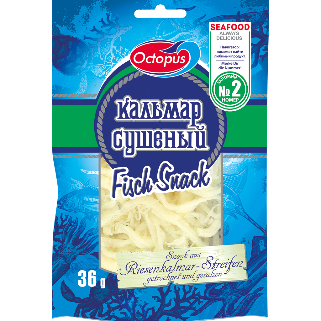 Снэк из полосок кальмара, соленый и сушеный