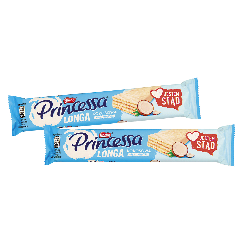 Kokoswafelreep "Princessa longa Kokosowa" met witte chocolad