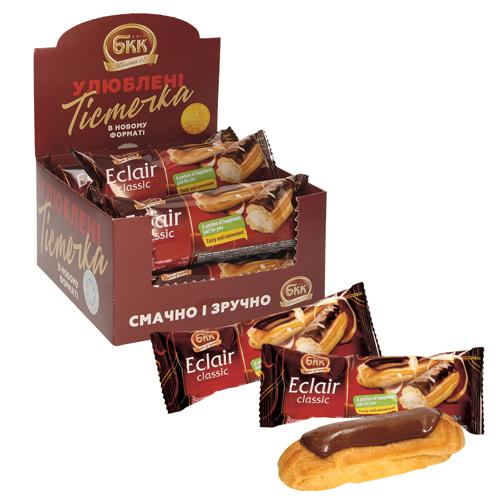 Bladerdeeggebak "Eclair classic" met 47,7% roomvulling en cacaohoudende vetglazuur, diepgevroren