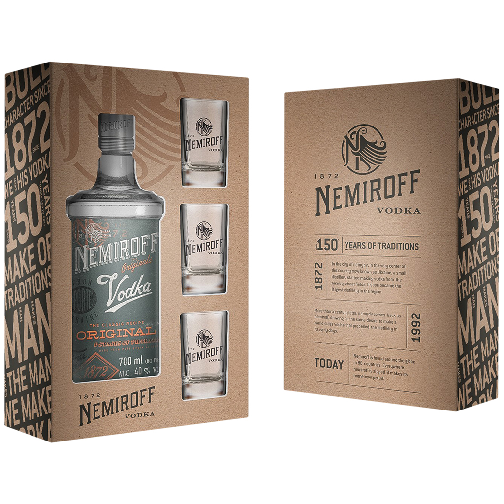 Wodka "Nemiroff Original" souvenirdoos met 3 glazen 40% vol.