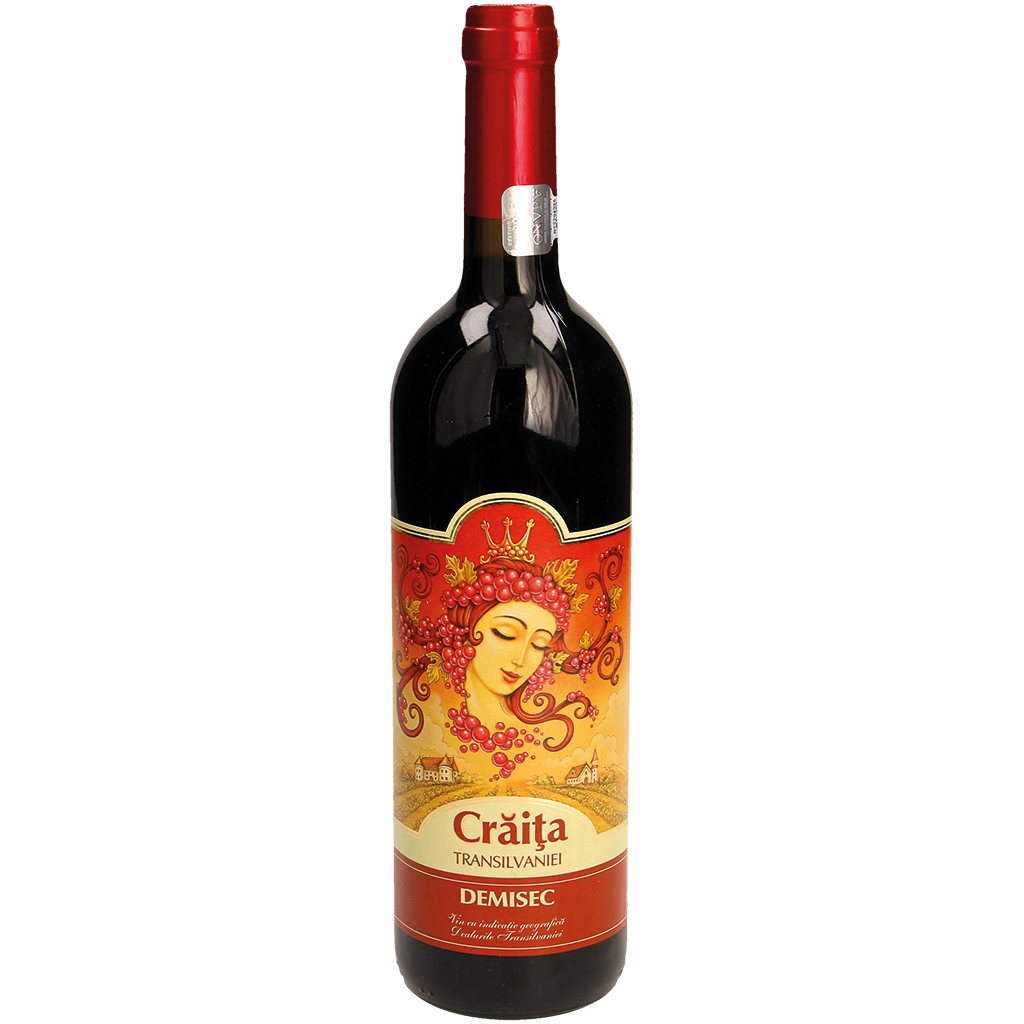Wijn uit Roemenië, rood. Halfdroog. 12,5%
