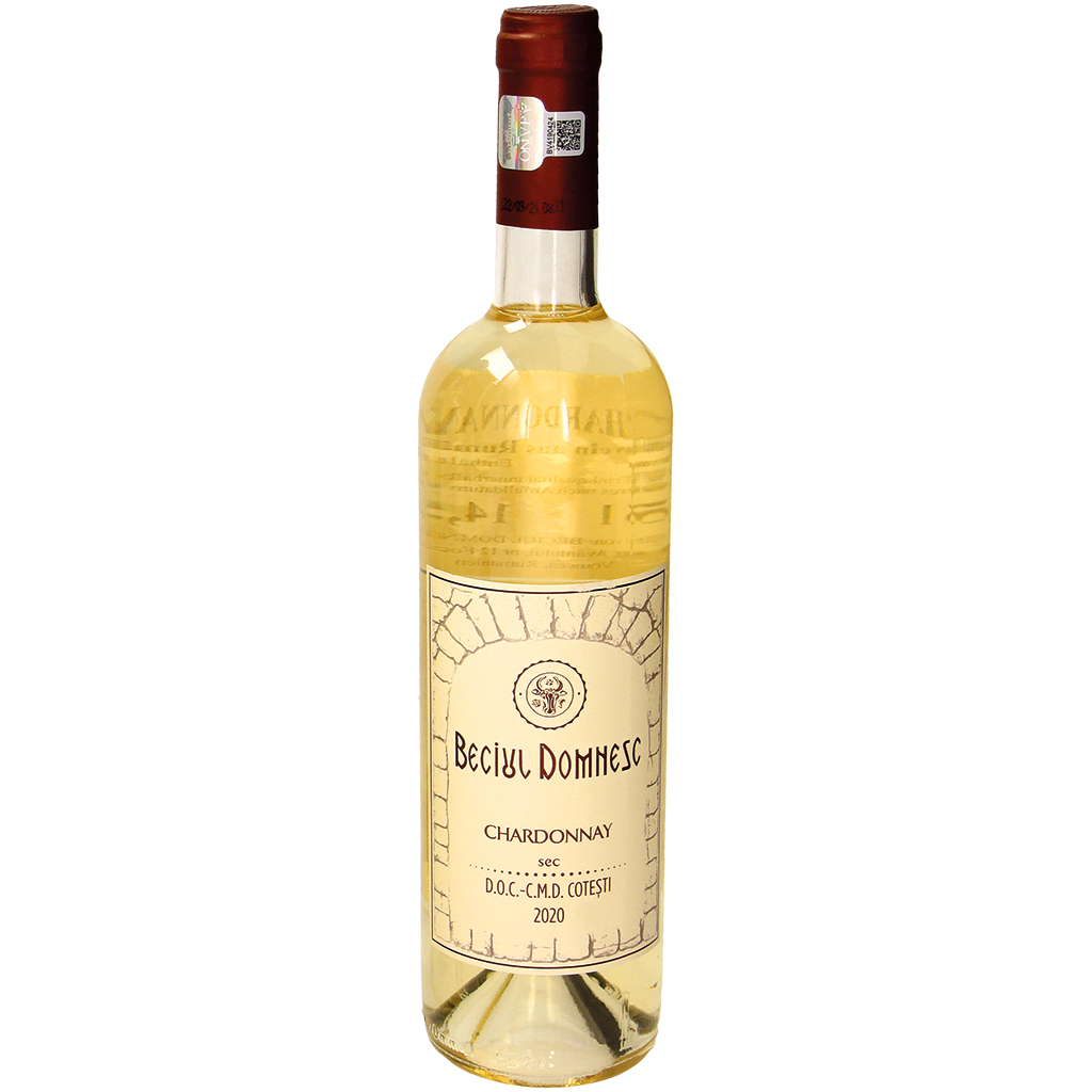 Witte wijn "Chardonnay" uit Roemenië, droog, 14,5 % vol.