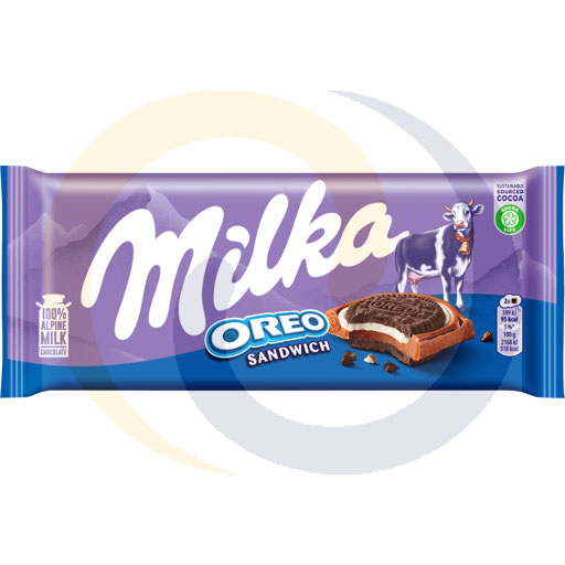 Milka Oreo Sandwich Melkchocolade met Koekjes en Vanille Smaakvulling 92 g