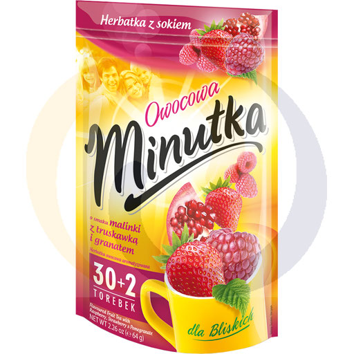 Минутка Фруктовый Чай со Вкусом Малины, Клубники и Граната 64 г (32 чайных пакетика)