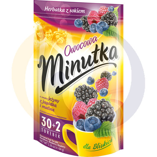 Minutka Owocowa Gearomatiseerde Vruchtenthee met Zwarte Bes, Blauwe Bes & Framboos 64 g (32 Theezakjes)