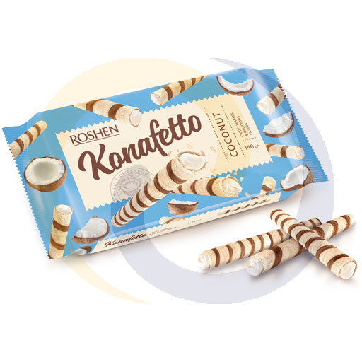 Конфетные вафельные трубочки с кокосом. 140г Рошен