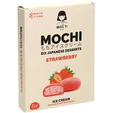 Mochi-ijs met 10% aardbeienbereiding, in rijstdeeg 48,6%