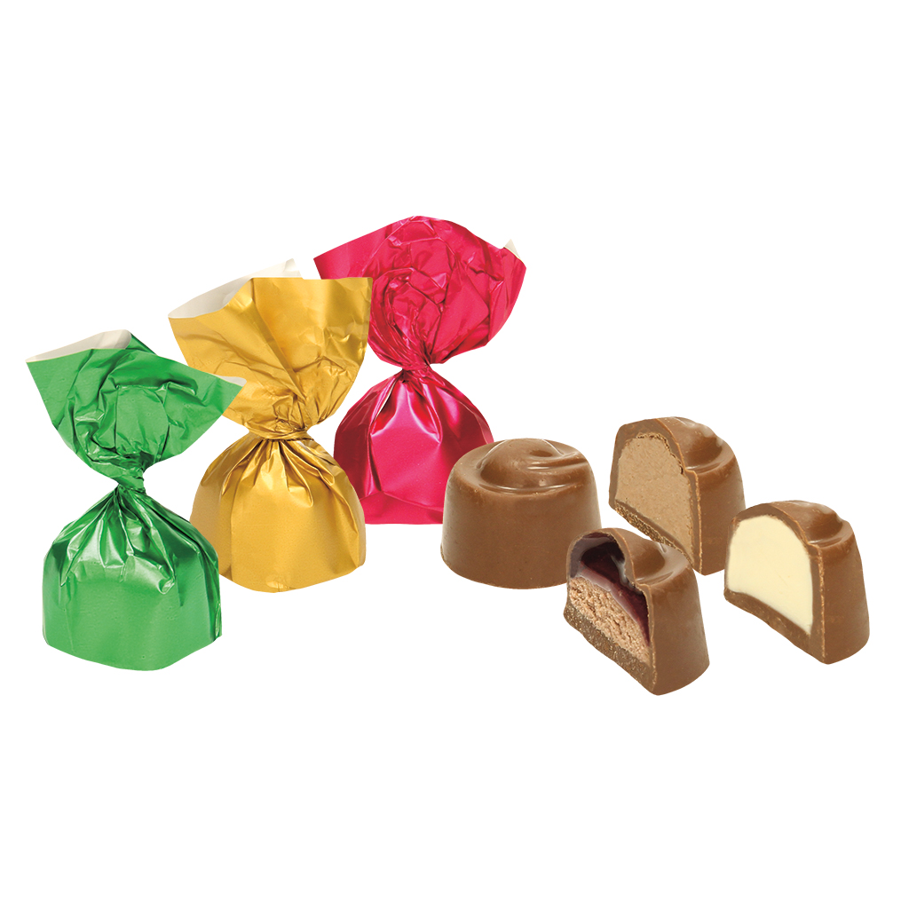 Pralinemix (smaken: hazelnoot, framboos, kers, vanille)