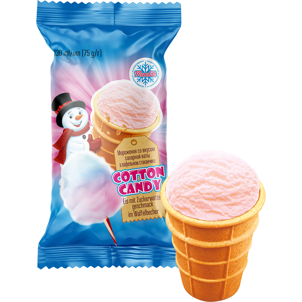 IJs met suikerspin smaak in een wafelbekertje