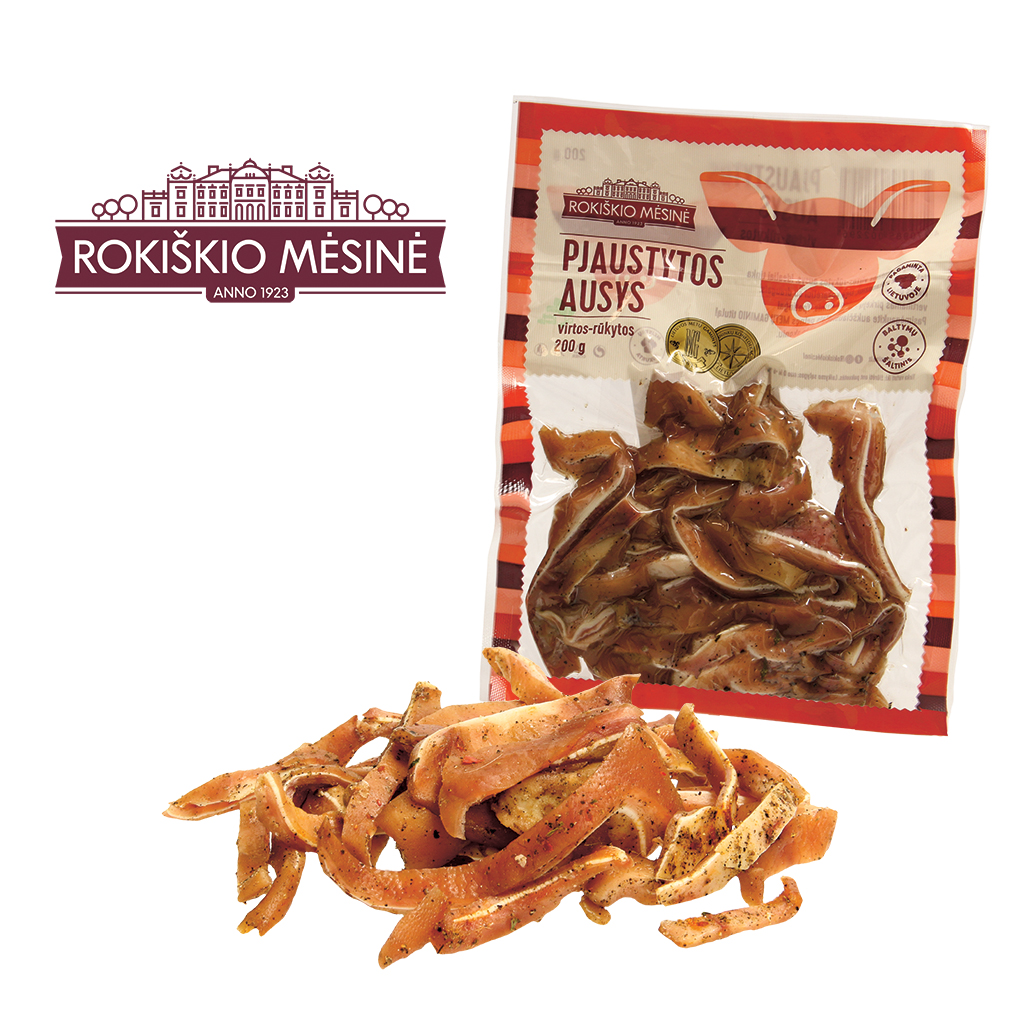 Свиные уши, вареные, копченые, со специями, нарезанные