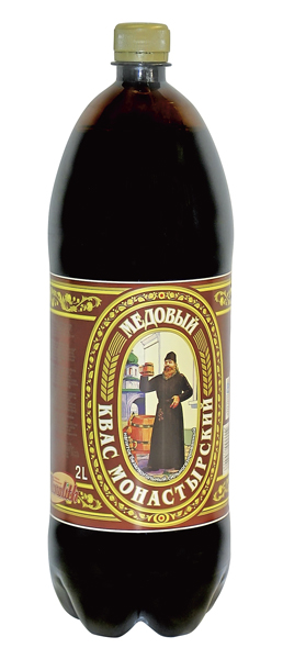 Verfrissingsdrank met mout- en honing smaak “Kvas Monastyrsky Medovyi“ met koolzuur.