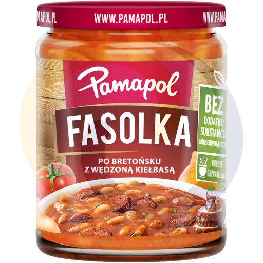 Бобы Pamapol, тушеные с колбасой в томатном соусе, 500 г